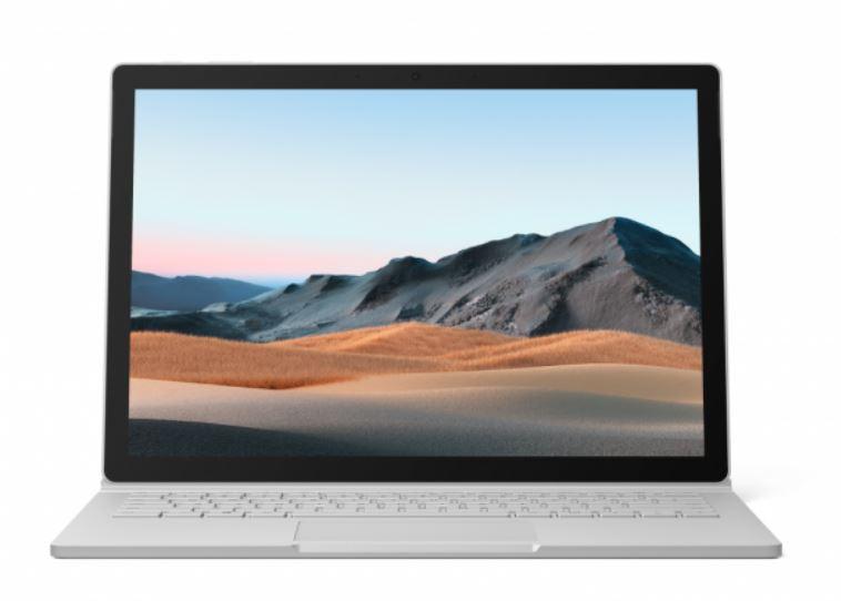 Microsoft Surface Book 3 13-inch laptop with Intel i7 processor, 16GB RAM, and 256GB SSD, showcasing its sleek design and high-resolution display.